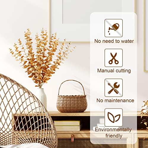 Waydress 12 Piece Gold Eucalyptus Spray Artificial Flower Decor