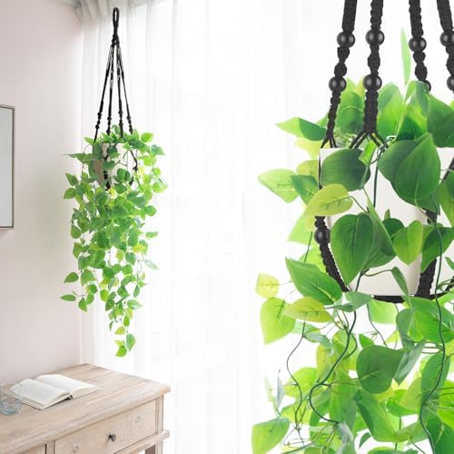 Mkono Artificial Hanging Plant with Pot and Macrame Hanger