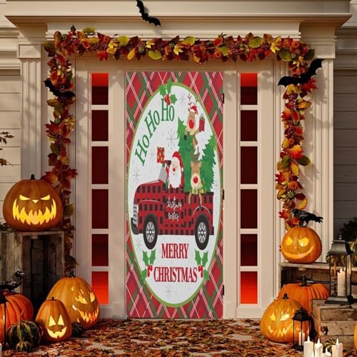 Susiyo Christmas Door Cover with Elastic Bands 32x79 In