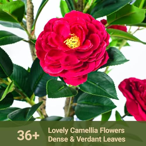 Howngyesimu 4FT Artificial Camellia Tree with Planter