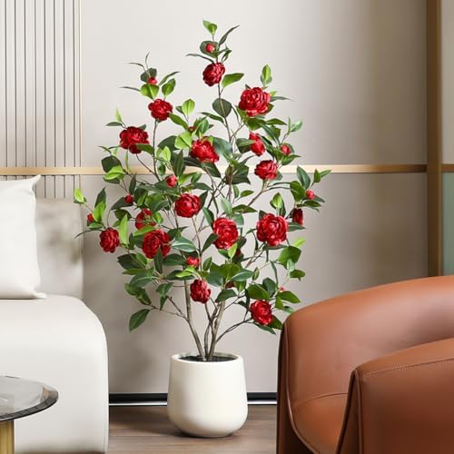 OAKRED 48 Inch Artificial Camellia Tree with Planter