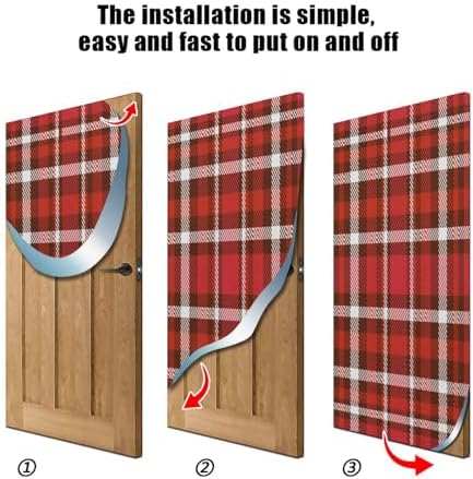 Susiyo Christmas Red Plaid Door Cover for Holidays