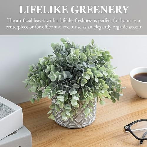 MyGift Artificial Eucalyptus Plant in Modern Gray Concrete Pot with Geometric Design