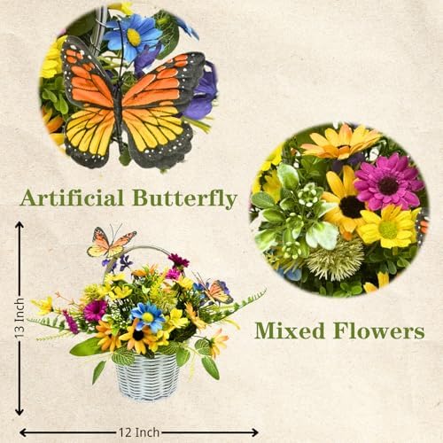 Spring Summer Floral Arrangement Centerpiece with LED Lights
