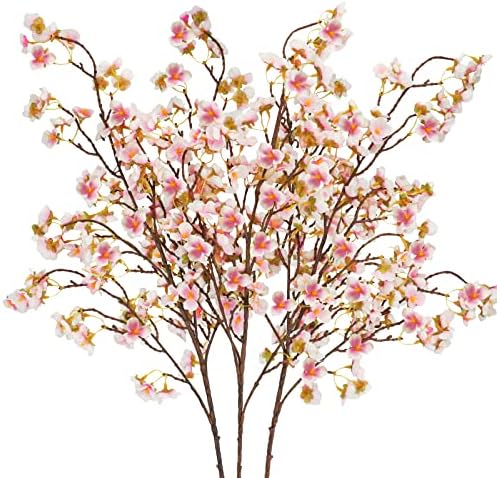 Uieke Silk Cherry Blossom Branches Set of 3 Pink 405in