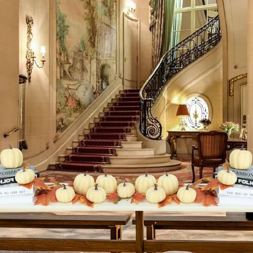 8 Pcs White Artificial Pumpkins for Thanksgiving Centerpiece
