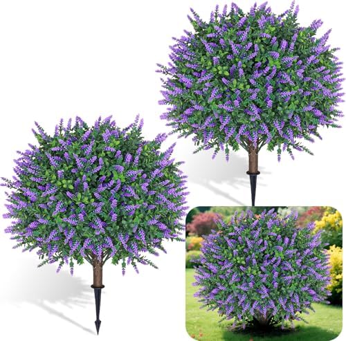Artificial Lavender Topiary Ball Trees 2 Pack 255 Inches UV Resistant