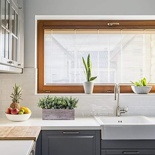 Winlyn Faux Eucalyptus Plants in Rustic Rectangular Wood Planter Box