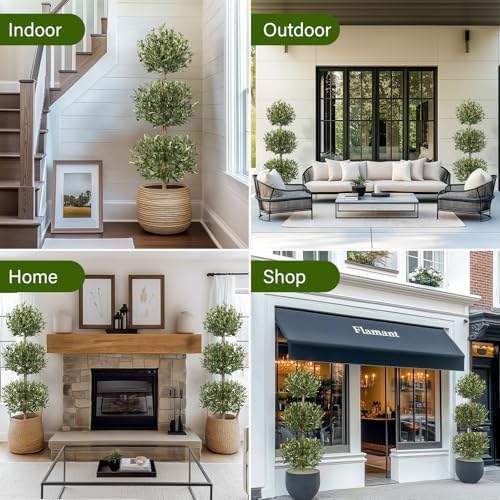 5FT Artificial Olive Triple Ball Topiary Trees with Moss and Inner Pot