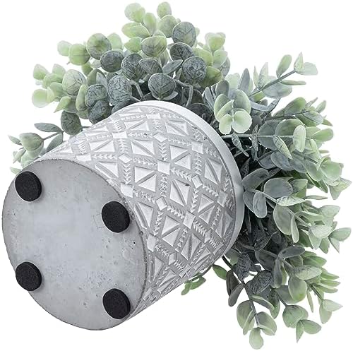MyGift Artificial Eucalyptus Plant in Modern Gray Concrete Pot with Geometric Design