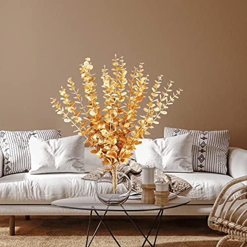 Waydress 12 Piece Gold Eucalyptus Spray Artificial Flower Decor