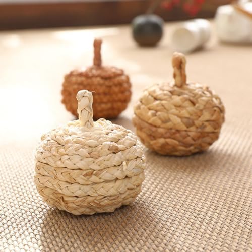 HOMSFOU 2pcs Handmade Straw Woven Pumpkin Ornaments Fall Decor