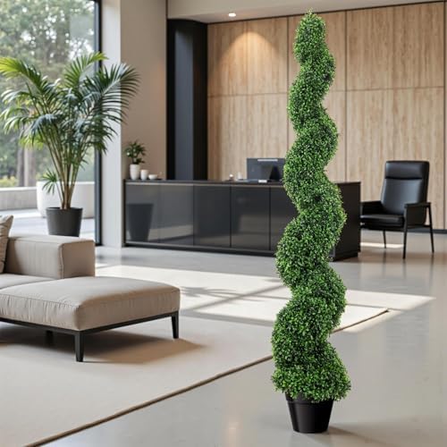 5FT Artificial Boxwood Spiral Topiary Trees 2 Pack