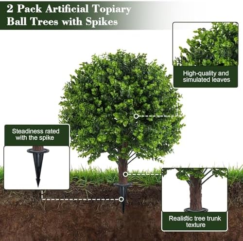 Chillchard Artificial Boxwood Topiary Outdoor 2 Pack Faux Shrubs