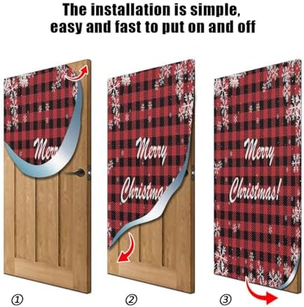 Susiyo Christmas Snowflakes Buffalo Plaid Door Cover 32x79 in