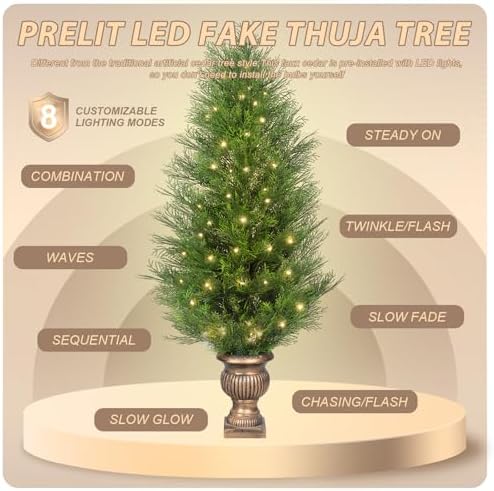 4FT Pre-Lit Artificial Cypress Tree with LED Lights