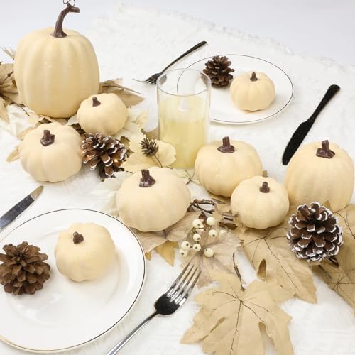 9PCS Cream Artificial Pumpkin Decor Set for Fall