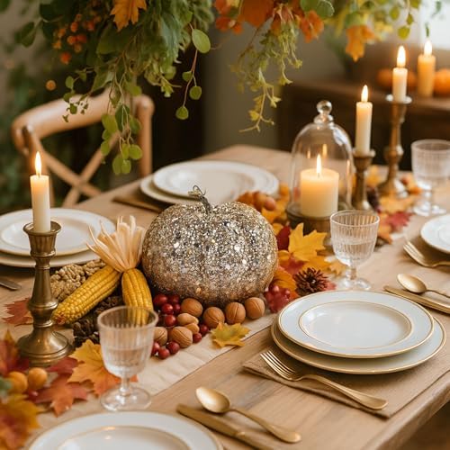 DomeStar Gold Glitter Artificial Pumpkin Fall Decor