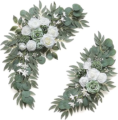 Olalaka 2-Pack Sage Green White Wedding Flower Swag Set