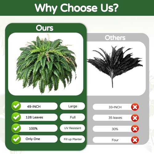 49 Inch Artificial Ferns Set of 2 128 Leaves Each UV Resistant
