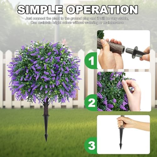 Set of 2 Artificial Lavender Boxwood Topiary Faux Shrubs