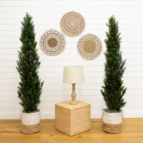 Nearly Natural 6ft Artificial Cedar Topiary Trees Set of 2
