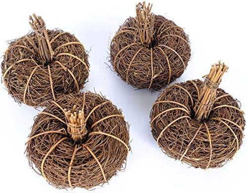 4pcs Artificial Grapevine Pumpkins for Halloween and Fall Decor