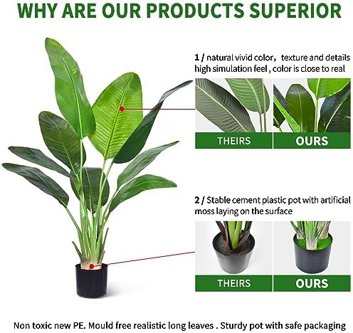 Artificial Bird of Paradise Plant with Realistic Leaves and Durable Pots