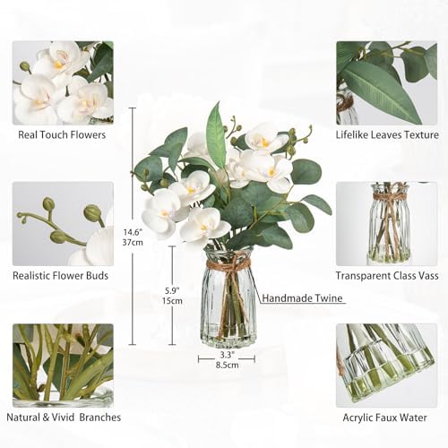 White Orchids Artificial Flowers with Vase