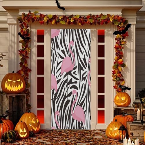 Susiyo Flamingos Zebra Halloween Door Cover 32x79 in