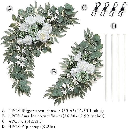 Olalaka 2-Pack Sage Green White Wedding Flower Swag Set