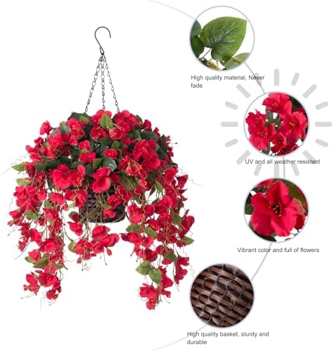 HyeFlora Artificial Hanging Hibiscus Flowers Red Basket