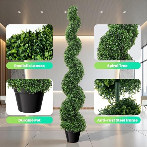 5FT Artificial Boxwood Spiral Topiary Trees 2 Pack