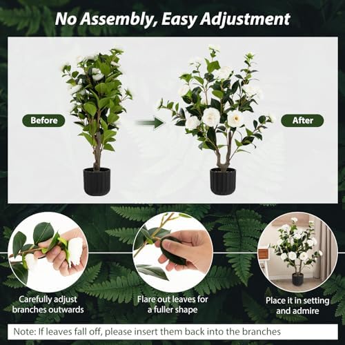 Artificial Camellia Tree Set 2 38 Inch Tall Potted Decor