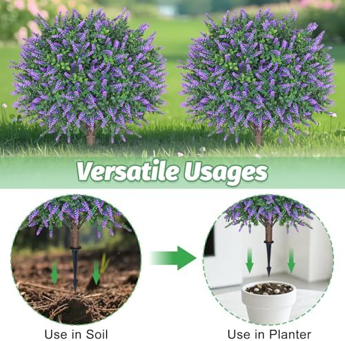 Artificial Lavender Topiary Ball Trees 2 Pack 255 Inches UV Resistant