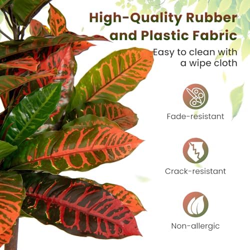 HAPPYGRILL Artificial Croton Plant 40 Tall with Pot