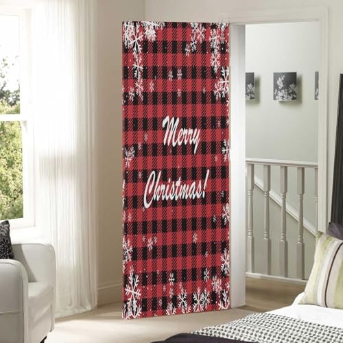 Susiyo Christmas Snowflakes Buffalo Plaid Door Cover 32x79 in