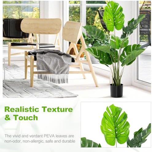 Goplus Artificial Monstera Deliciosa Plant 4ft Tall Fake Tropical Tree