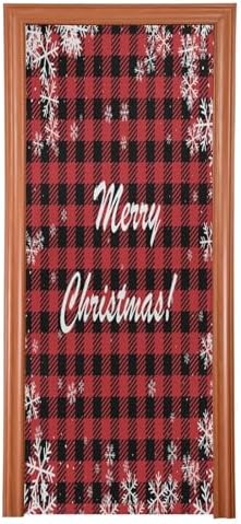 Susiyo Christmas Snowflakes Buffalo Plaid Door Cover 32x79 in