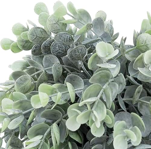 MyGift Artificial Eucalyptus Plant in Modern Gray Concrete Pot with Geometric Design