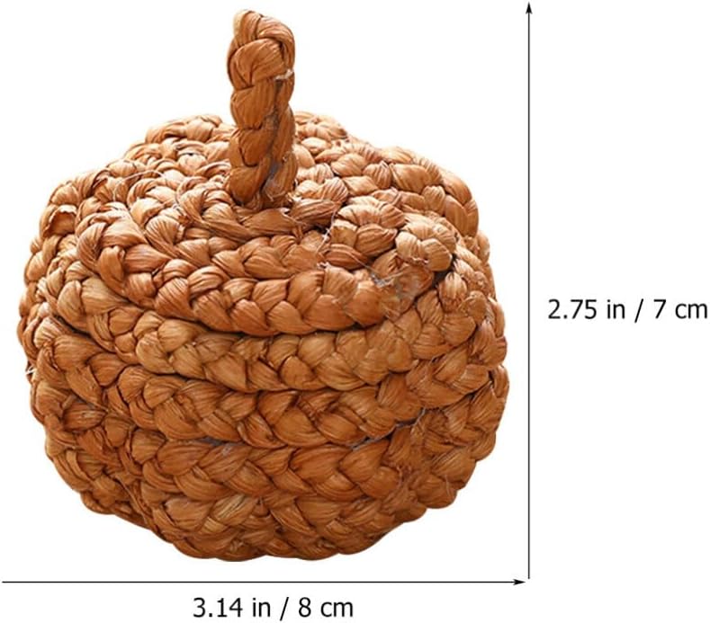 HOMSFOU 2pcs Handmade Straw Woven Pumpkin Ornaments Fall Decor