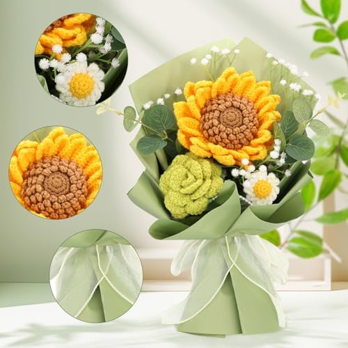 Handmade Crochet Sunflowers and Roses Bouquet for Gifts