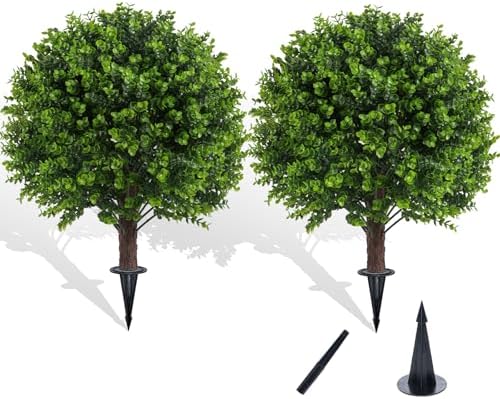 Chillchard Artificial Boxwood Topiary Outdoor 2 Pack Faux Shrubs