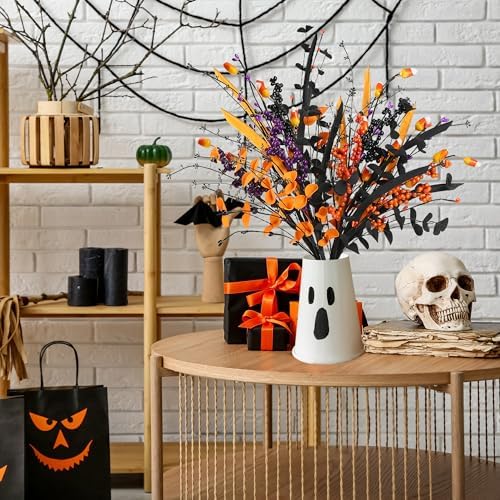 6 Pcs Artificial Halloween Stem Decor with Berries and Leaves