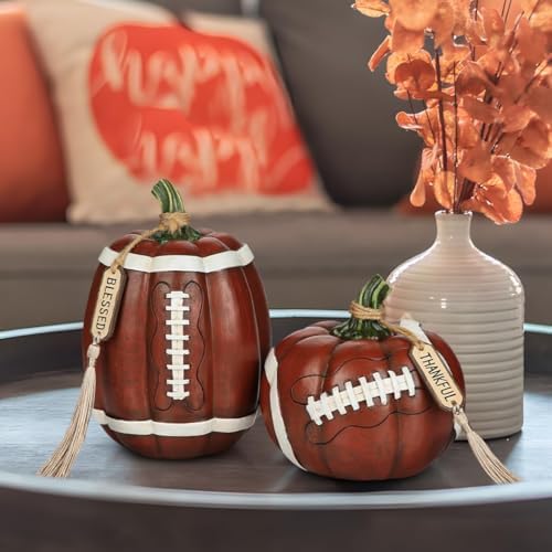 Artificial Football Pumpkins Resin Set of 2 Fall Decor