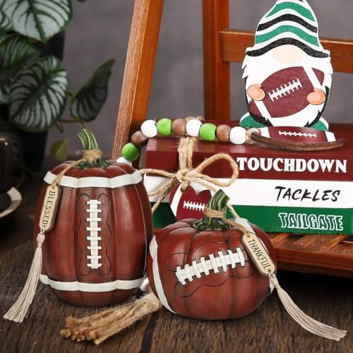 Artificial Football Pumpkins Resin Set of 2 Fall Decor