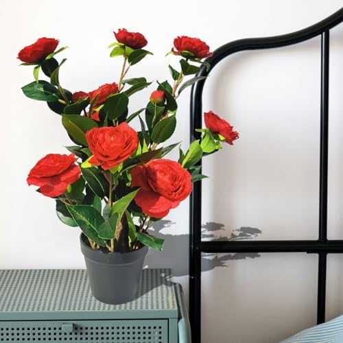 16 Inch Artificial Camellia Tree with 9 Large Blooms and 3 Small Blooms