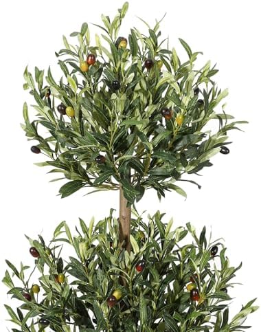 5FT Artificial Olive Triple Ball Topiary Trees with Moss and Inner Pot