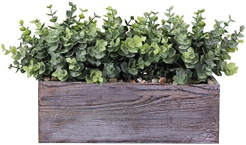 Winlyn Faux Eucalyptus Plants in Rustic Rectangular Wood Planter Box