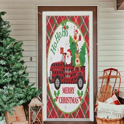 Susiyo Christmas Door Cover with Elastic Bands 32x79 In